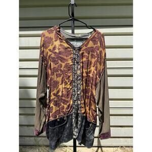NOTHING MATCHES Size 1 - VTG Funky Patchwork  Shirt Top Long Sleeve Beautiful